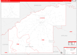 Jeff Davis County, GA Wall Map Zip Code Red Line Style 2024